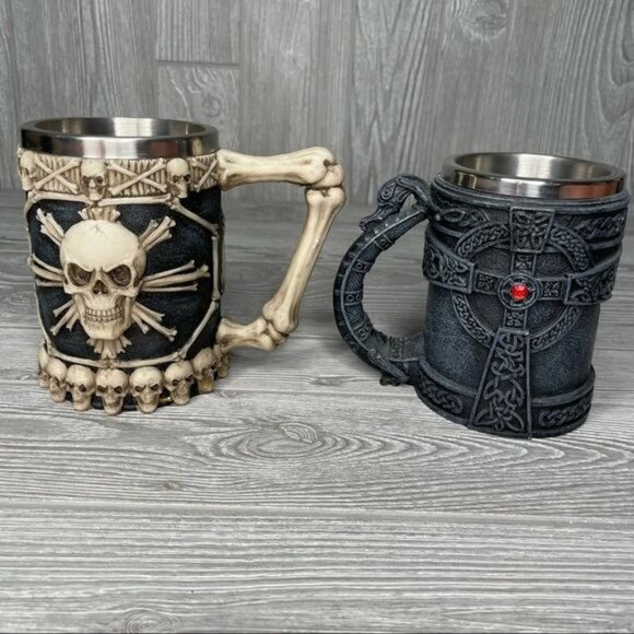 Skull & crossbones and medieval coffee cup beer stein mug halloween renaissances - Picture 5 of 6